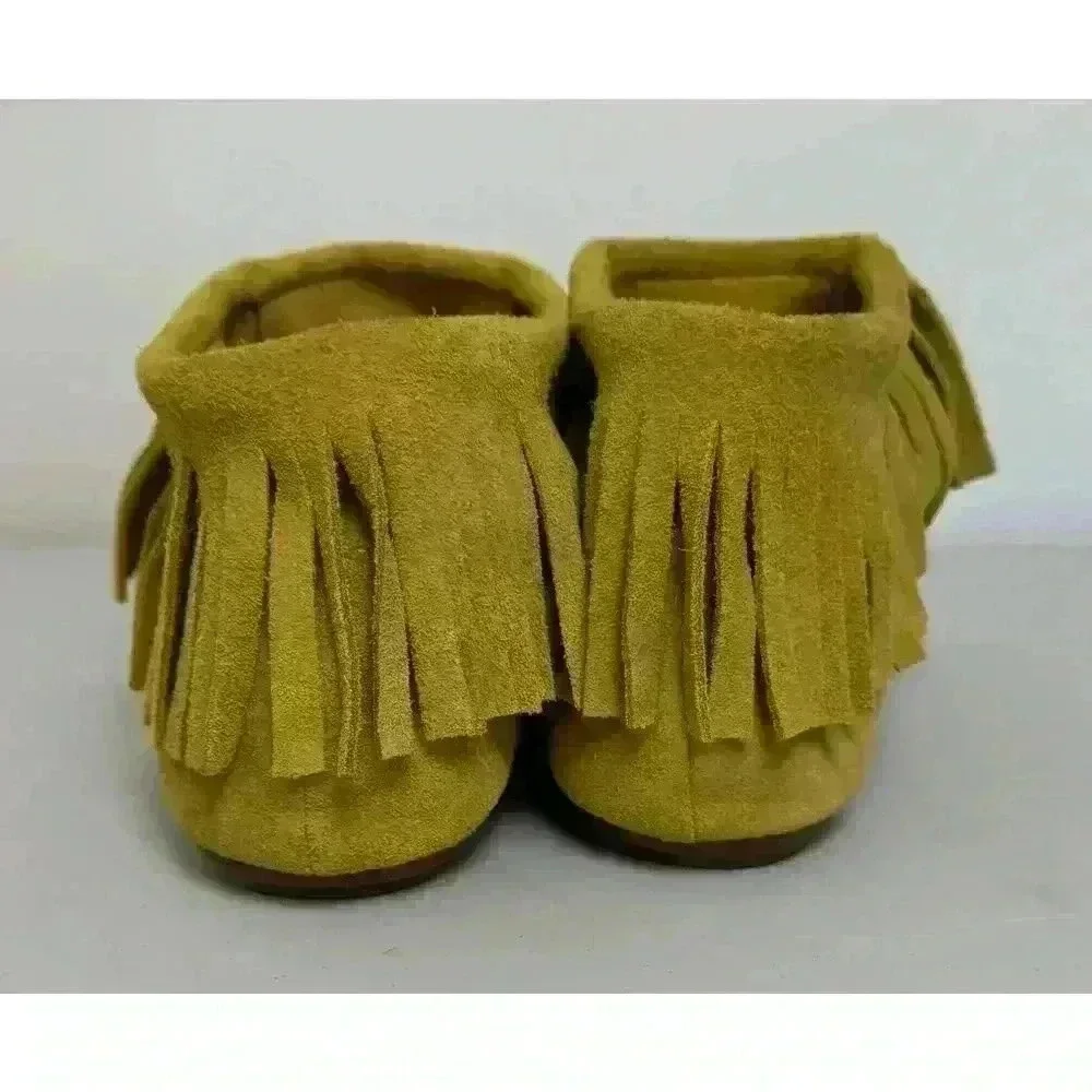 Bettye Muller Yellow Fringe Moccasin Bootie Size 7 1/2 Soft Leather Suede